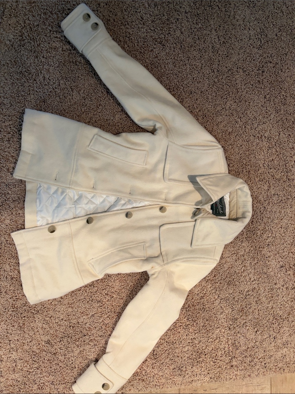 Woolrich Cream women’s Pea Coat with Quilted Lining